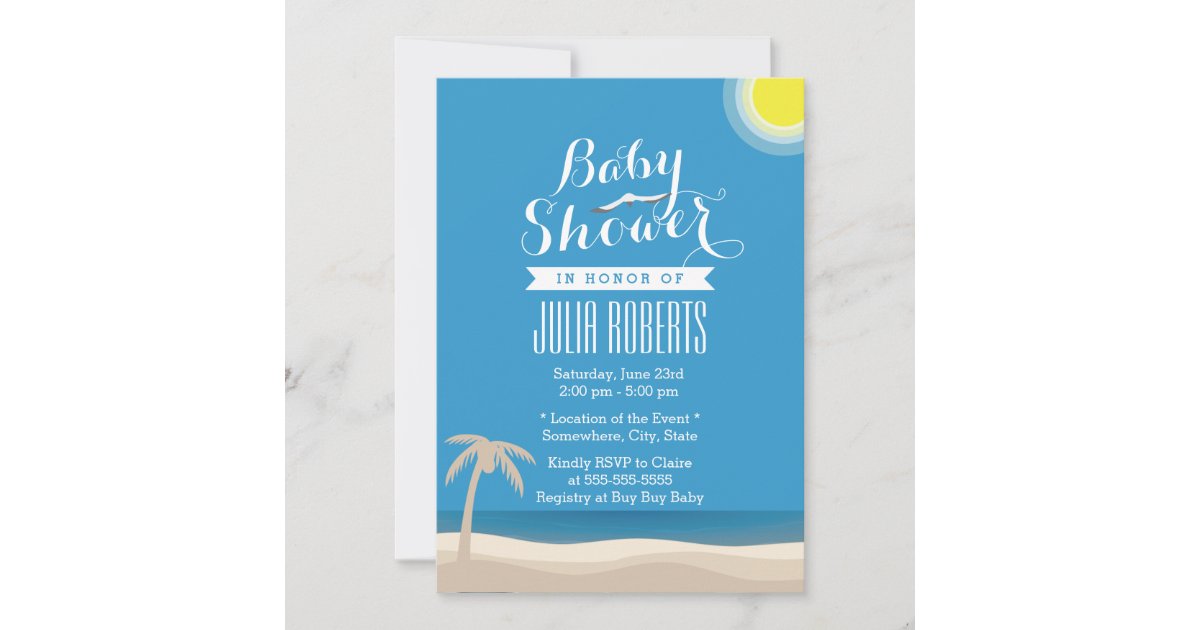 Summer Beach Theme Baby Shower Invitations