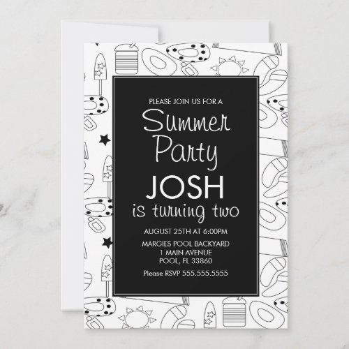 Summer Beach Theme Doodle Birthday Party Invitation