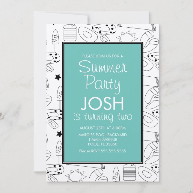 Summer Beach Theme Doodle Birthday Party Kraft Inv Invitation (Front)