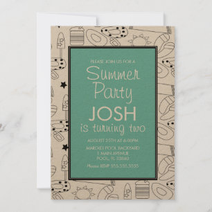 Summer Beach Theme Doodle Birthday Party Kraft Inv Invitation
