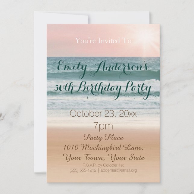 Summer Beach Theme Pink Sunset 30th Birthday Invitation (Front)