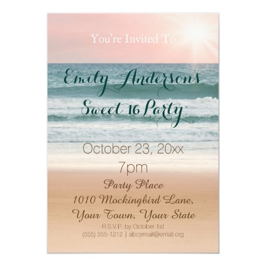 summer beach theme pink sunset sweet 16 birthday invitation zazzle com