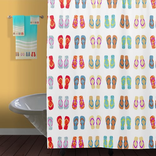Summer Beach Theme Sandals Pattern Flip Flops Shower Curtain
