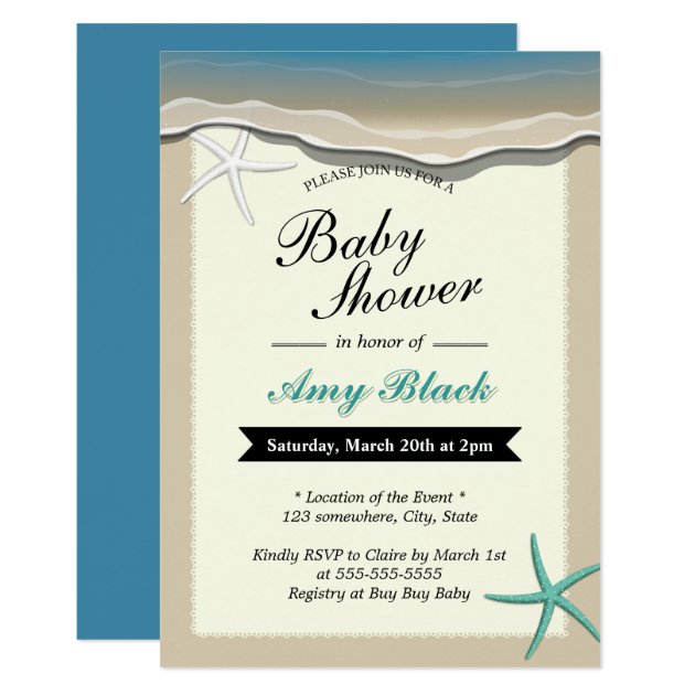 Summer Beach Theme Starfish Baby Shower Invitation
