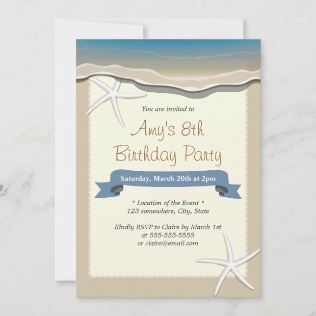 Summer Beach Theme Starfish Birthday Invitations (Front)