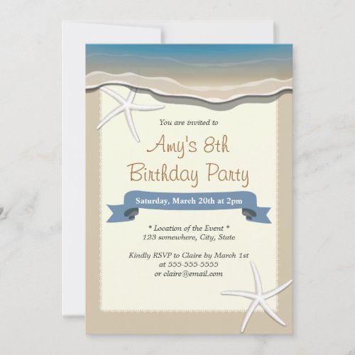 Summer Beach Theme Starfish Birthday Invitations 5" X 7" Invitation Card