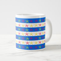 Summer Beach Theme Starfish Blue Striped Pattern Giant Coffee Mug