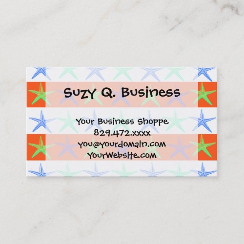 Summer Beach Theme Starfish on Orange Stripes Business Card Templates