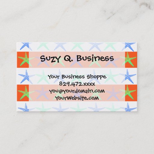 Customizable Summer Beach Theme Starfish on Orange Stripes Business Card Templates