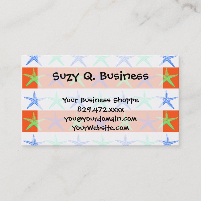 Summer Beach Theme Starfish on Orange Stripes Business Card (Front)