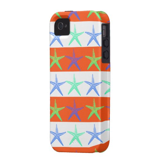 Summer Beach Theme Starfish on Orange Stripes Case-Mate iPhone Case (Back Left)