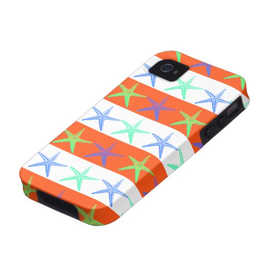 Summer Beach Theme Starfish on Orange Stripes Case-Mate iPhone Case (Bottom)