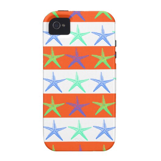 Summer Beach Theme Starfish on Orange Stripes Case-Mate iPhone Case (Back)