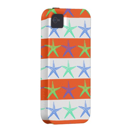 Summer Beach Theme Starfish on Orange Stripes Case-Mate iPhone Case (Back/Right)