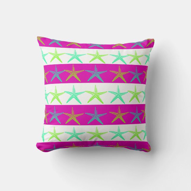 Summer Beach Theme Starfish on Purple Stripes Throw Pillow (Front)