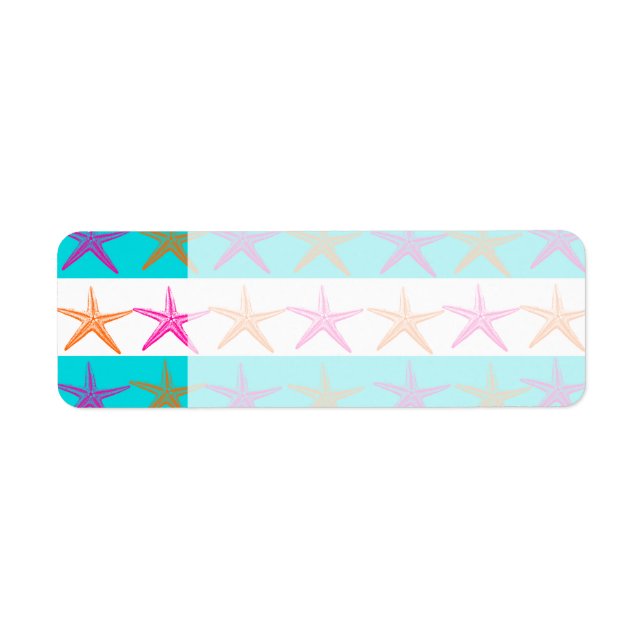 Summer Beach Theme Starfish on Teal Stripes Label (Front)