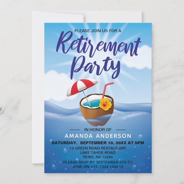 Summer Beach Themed Retirement Party Invitation (Front)