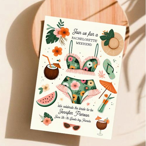 Summer Beach Tropical Bachelorette Weekend Party  Invitation