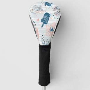 Summer Beach Tropical Blue Coral Striped Golf Head Cover