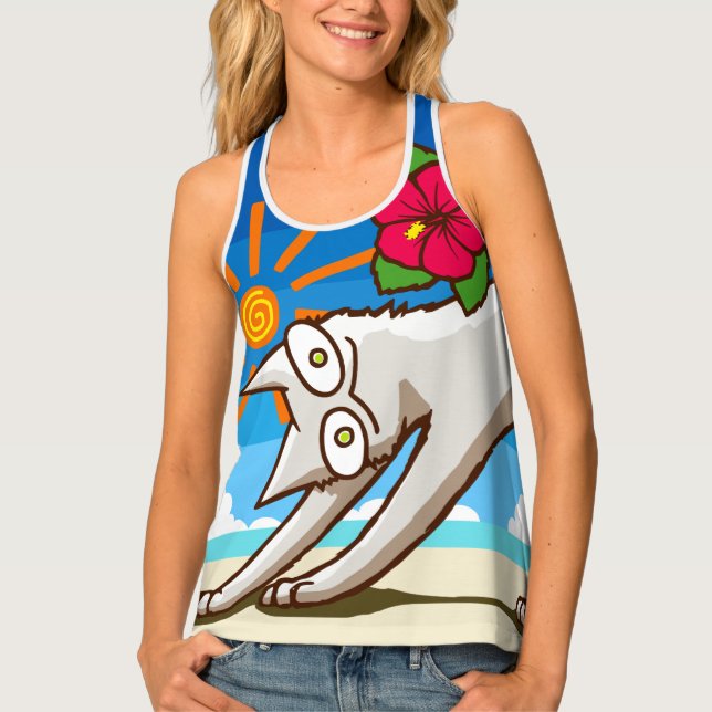 Summer Beach Tropical cat Tank Top (Front)
