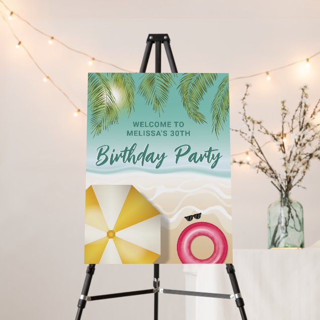Summer Beach Tropical Palm Waves Birthday Welcome Foam Board (In Situ (Stand))