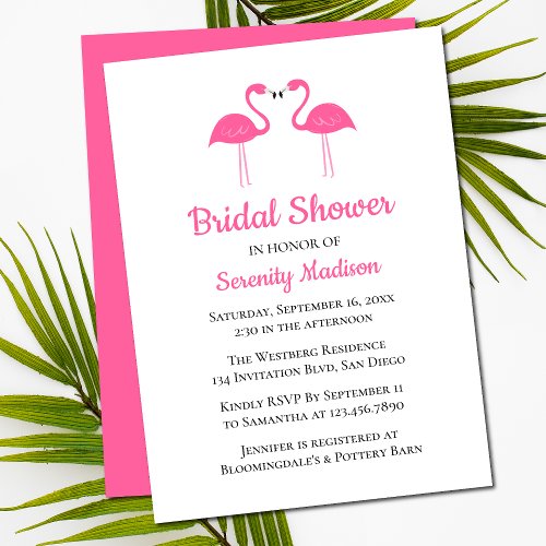 Summer Beach Tropical Pink Flamingo Bridal Shower  Invitation