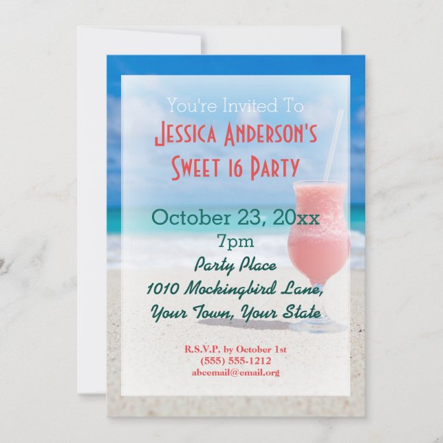 Summer Beach Tropical Sweet 16 Birthday Invitation (Front)