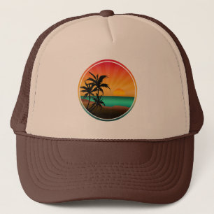 SUMMER BEACH TROPICAL TRUCKER HAT