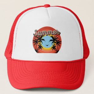 SUMMER BEACH TROPICAL VINTAGE TRUCKER HAT