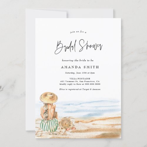 Summer Beach Tropical Watercolor Bridal Shower Invitation