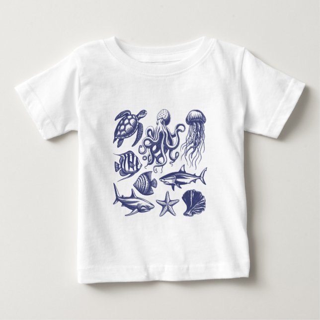  Summer beach turtle Fish Shark Octopus Seashell   Baby T-Shirt (Front)