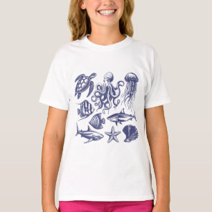 Summer beach turtle Fish Shark Octopus Seashell T-Shirt