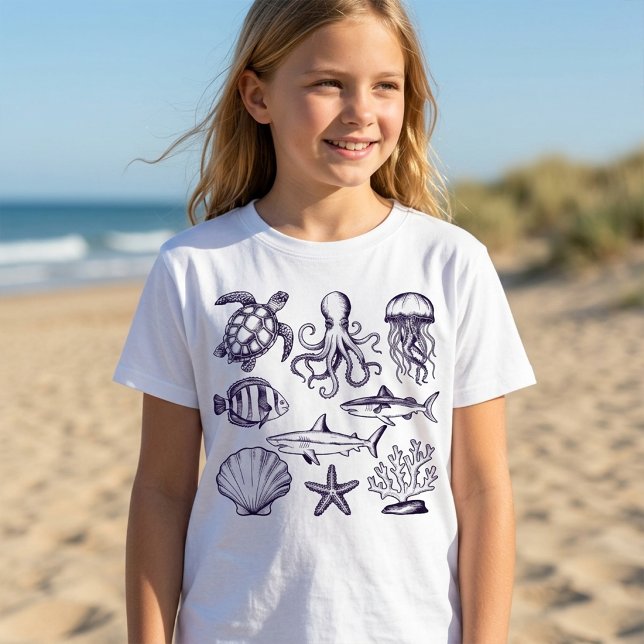  Summer beach turtle Fish Shark Octopus Seashell   T-Shirt (Creator Uploaded)
