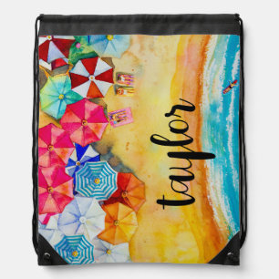 Summer Beach Umbrellas Drawstring Bag
