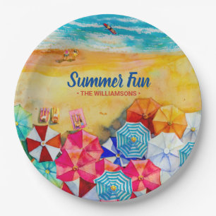 Summer Beach Umbrellas on the Sand Paper Plate