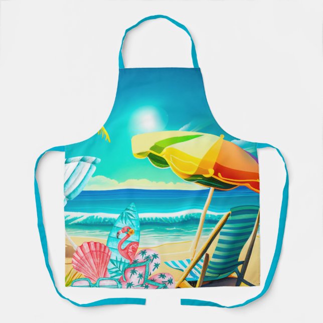 Summer beach umbrellas, surfboard, and tree apron (Front)