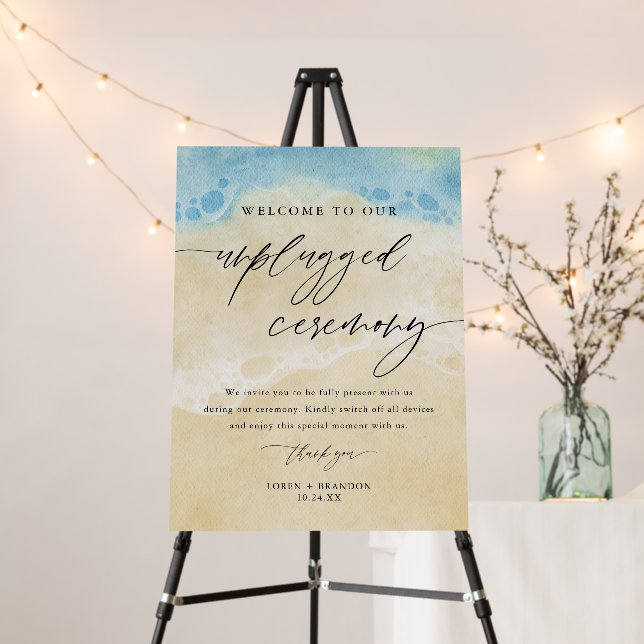 Summer Beach Unplugged Wedding Ceremony Sign (In Situ (Stand))