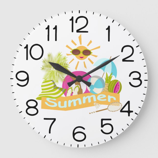 Summer beach vacation smiling sun in sunglasses  large clock (Front)