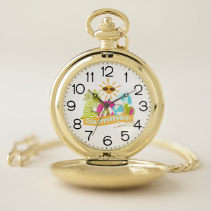 Summer beach vacation smiling sun in sunglasses pocket watch