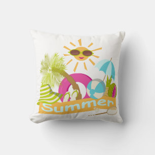 Summer beach vacation smiling sun in sunglasses throw pillow