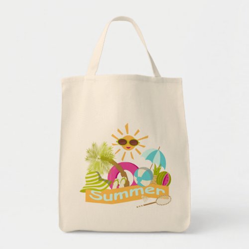 Summer beach vacation smiling sun in sunglasses tote bag