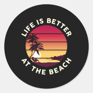 Summer Beach Vacation Surf Cool Sun Sea Funny Gift Classic Round Sticker