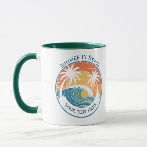 Summer Beach Vacation with Sun and Blue Ocean Wave Mug