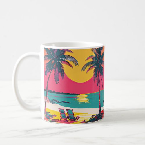 Summer Beach Vibe Retro Surfer Palm Trees Sunset Coffee Mug