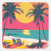 Summer Beach Vibe Retro Surfer Palm Trees Sunset