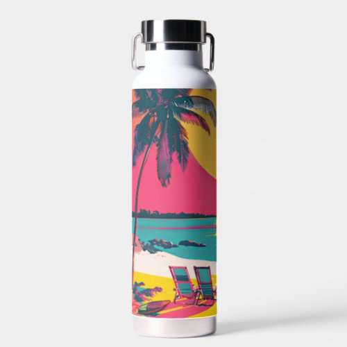 Summer Beach Vibe Retro Surfer Palm Trees Sunset Water Bottle