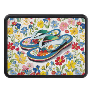Summer Beach Vibes Floral Flip Flops Hitch Cover