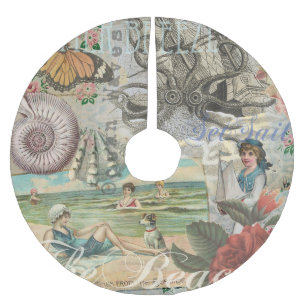 summer beach vintage octopus antique sailing brushed polyester tree skirt