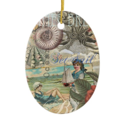 summer beach vintage octopus antique sailing ceramic ornament