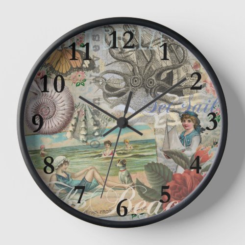 summer beach vintage octopus antique sailing clock